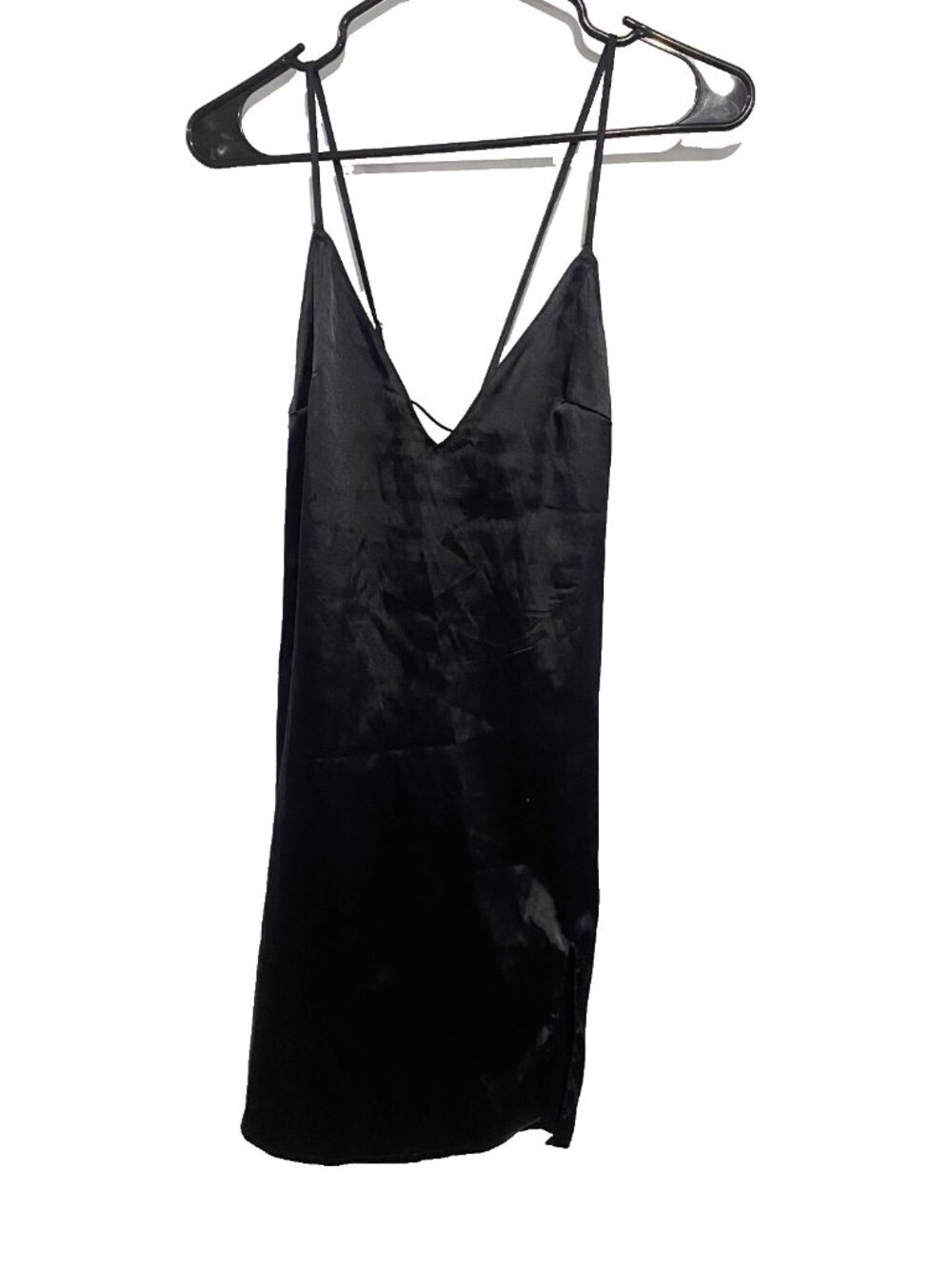 LA SENZA Black Satin Chemise Slip Dress M Strappy Nightwear Lingerie Boudoir Y2K